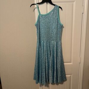 Woman's Ice Figure Skating Baton Twirling Dress Shorts Blue Sequin Costume